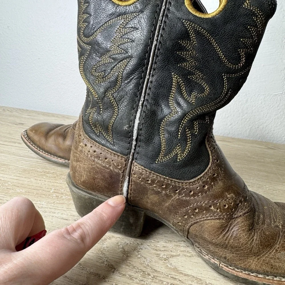 Ariat Heritage Roughstock Brown & Black Leather Western Cowboy Boots Kids Size 1
